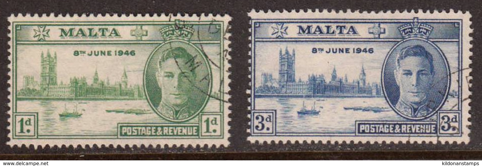 Malta 1946 Peace Issue, Used, Sc# 206-207, SG 232-233 - Malta
