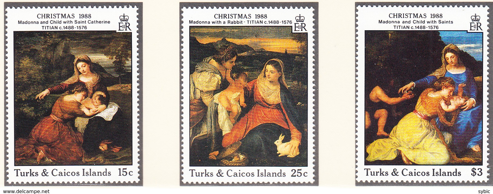 TURKS & CAICOS - 1988 - Noël / Titien - Yvert 796/798 + BF 76 -  Neufs ** - Turks & Caicos