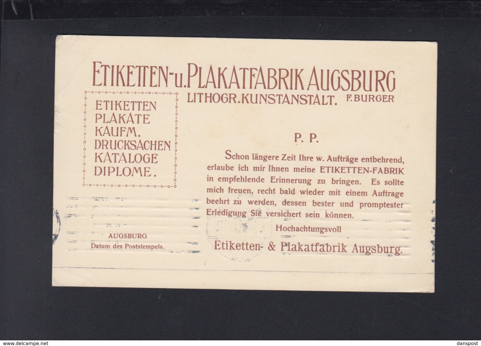 Bayern Drucksache 1911 Etiketten- U. Plakatfabrik Augsburg - Storia Postale