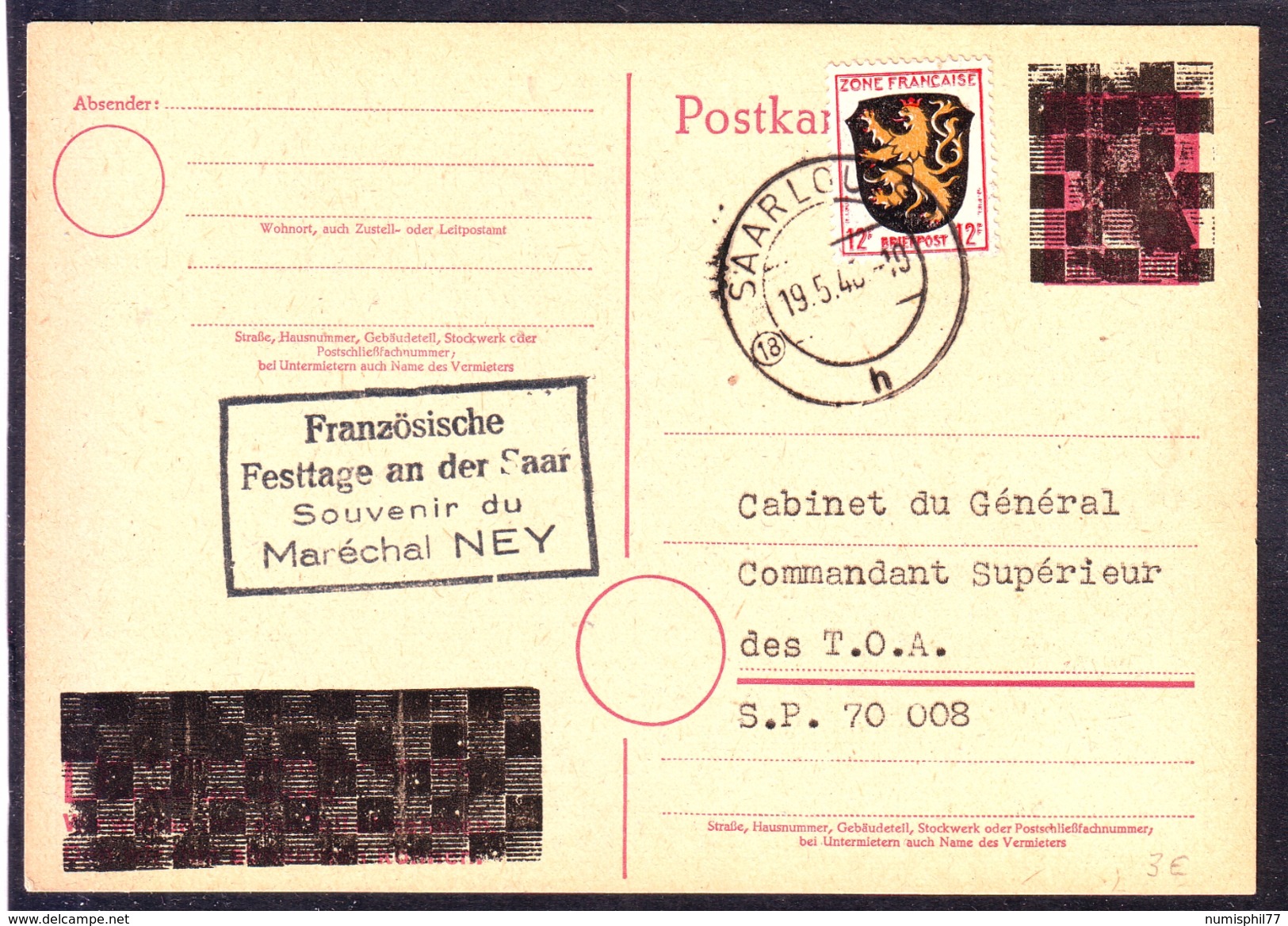 1946 - France Entier Postal De Goislard De Monsabert - 6Pf Rose Hitler En Cage - Autres & Non Classés