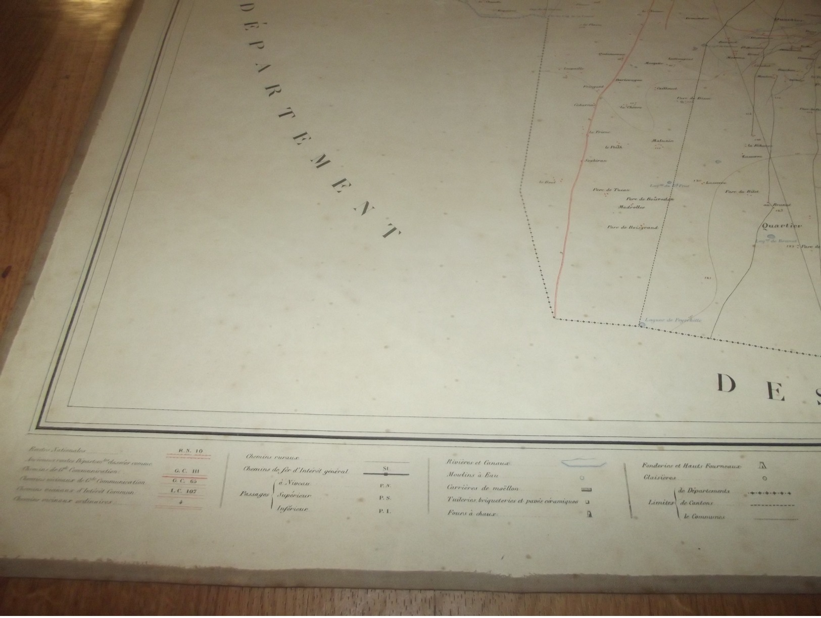 CARTE GEOGRAPHIQUE ENTOILE 1875 / CAPTIEUX  BAZAS  DIM 66.5 CM X 88 CM - Mapas Geográficas