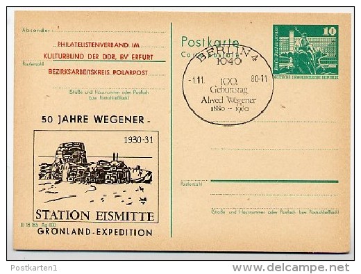 DDR P79-29-80 C127 Postkarte PRIVATER ZUDRUCK Wegener-Grönland-Expedition Sost. 1980 - Private Postcards - Used