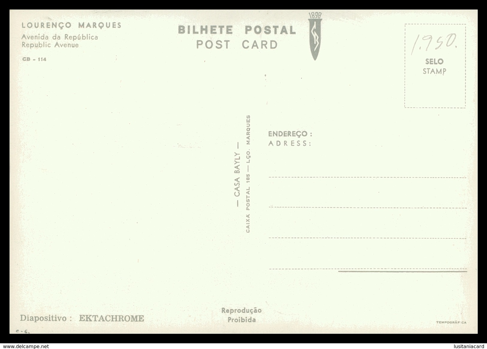 LOURENÇO MARQUES- Avenida Da Republica  (Ed. Casa Bayly ) Carte Postale - Mozambique