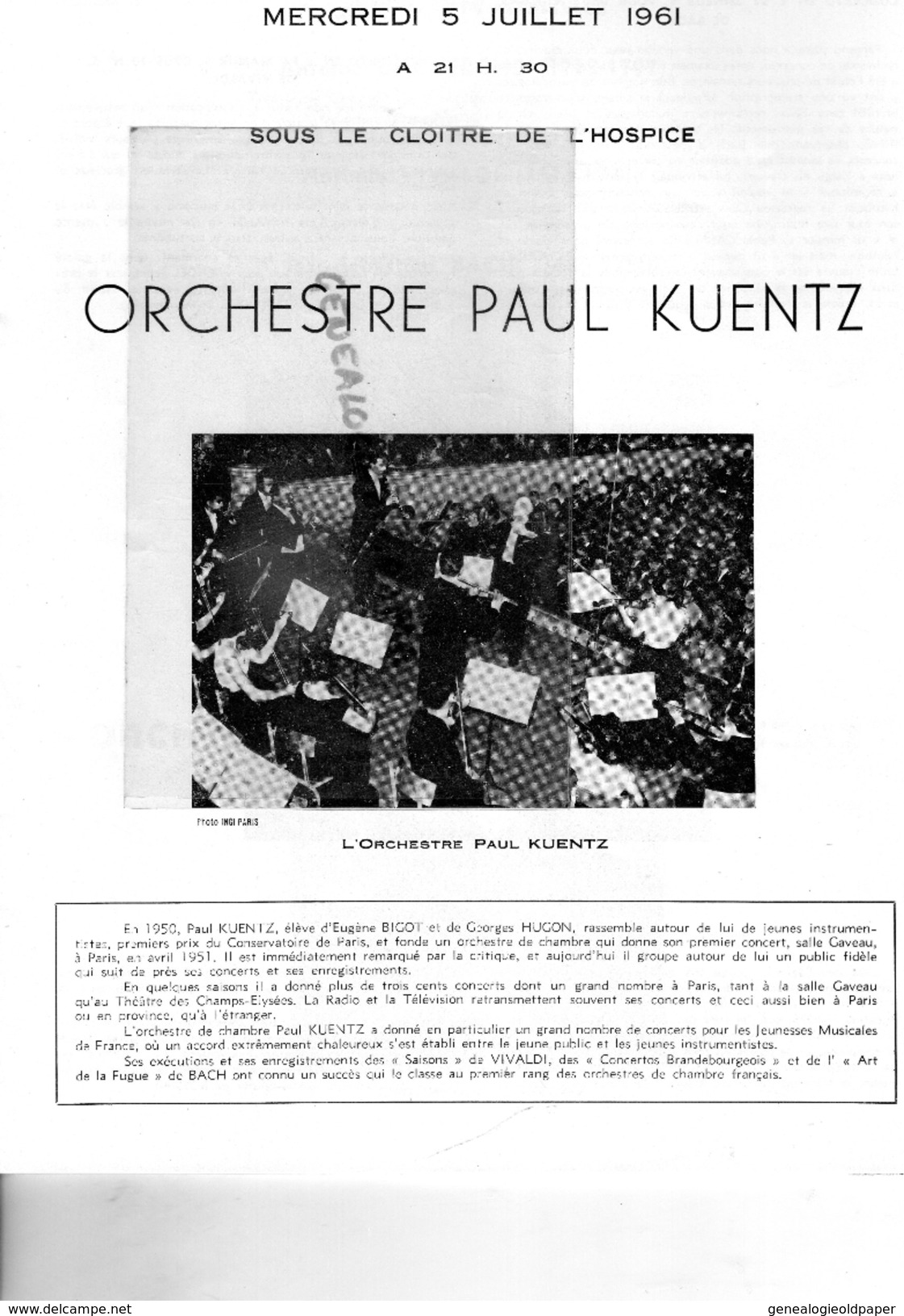 87 -BELLAC -PROGRAMME 8 E FESTIVAL 1961- PAUL KUENTZ-ANDROMAQUE-KNOCK-BARBIER SEVILLE-ANDRE CLUZEAU-LIMOGES ETCHEVERRY-
