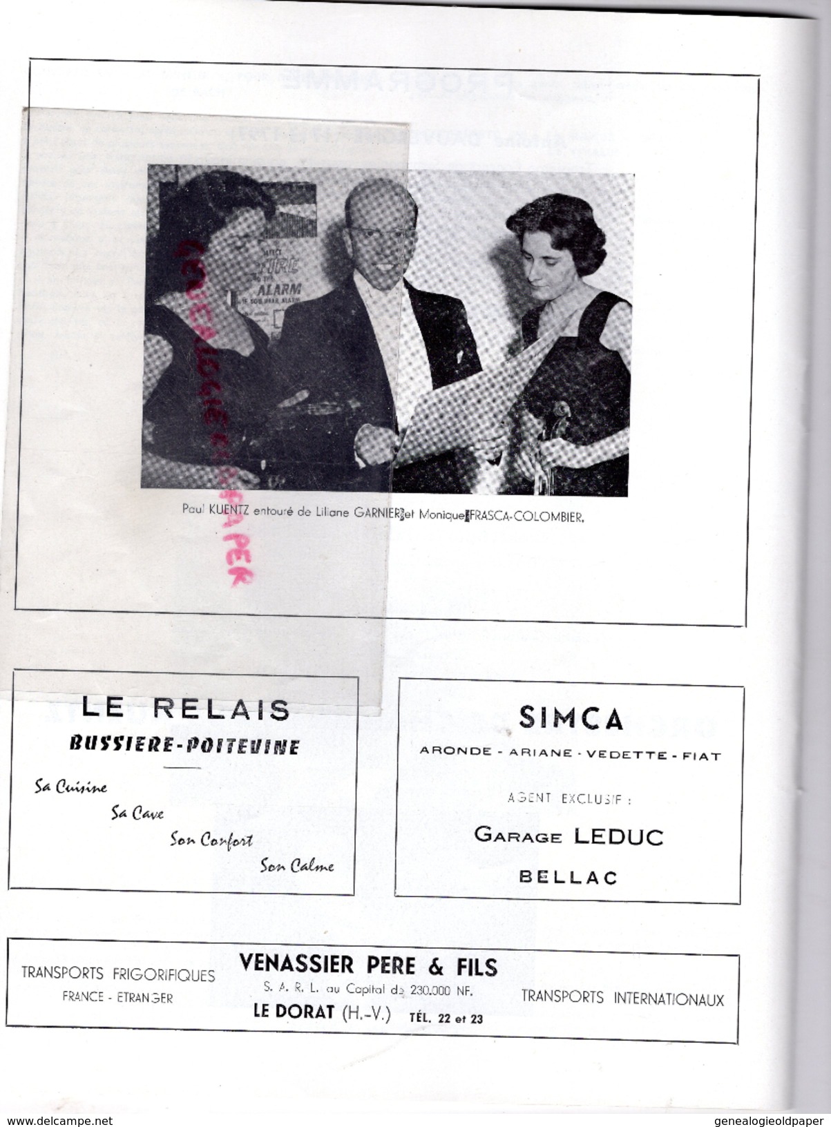 87 -BELLAC -PROGRAMME 8 E FESTIVAL 1961- PAUL KUENTZ-ANDROMAQUE-KNOCK-BARBIER SEVILLE-ANDRE CLUZEAU-LIMOGES ETCHEVERRY-