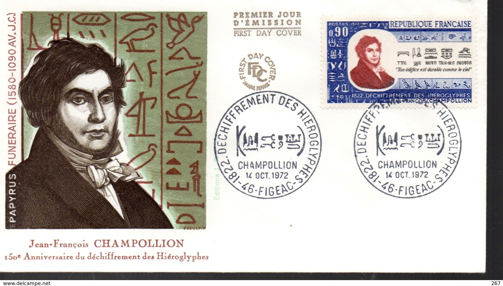 FRANCE FDC  1972 Champollion Hiéroglyphes - Egittologia