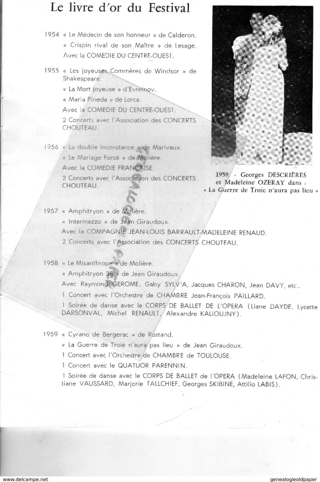 87 - BELLAC - PROGRAMME 7E FESTIVAL 1960-  ANDRE CLUZEAU-L' OTAGE-OPERA COMIQUE BALLET- J.F. PAILLARD-GIRAUDOUX-TARTUFFE - Programme