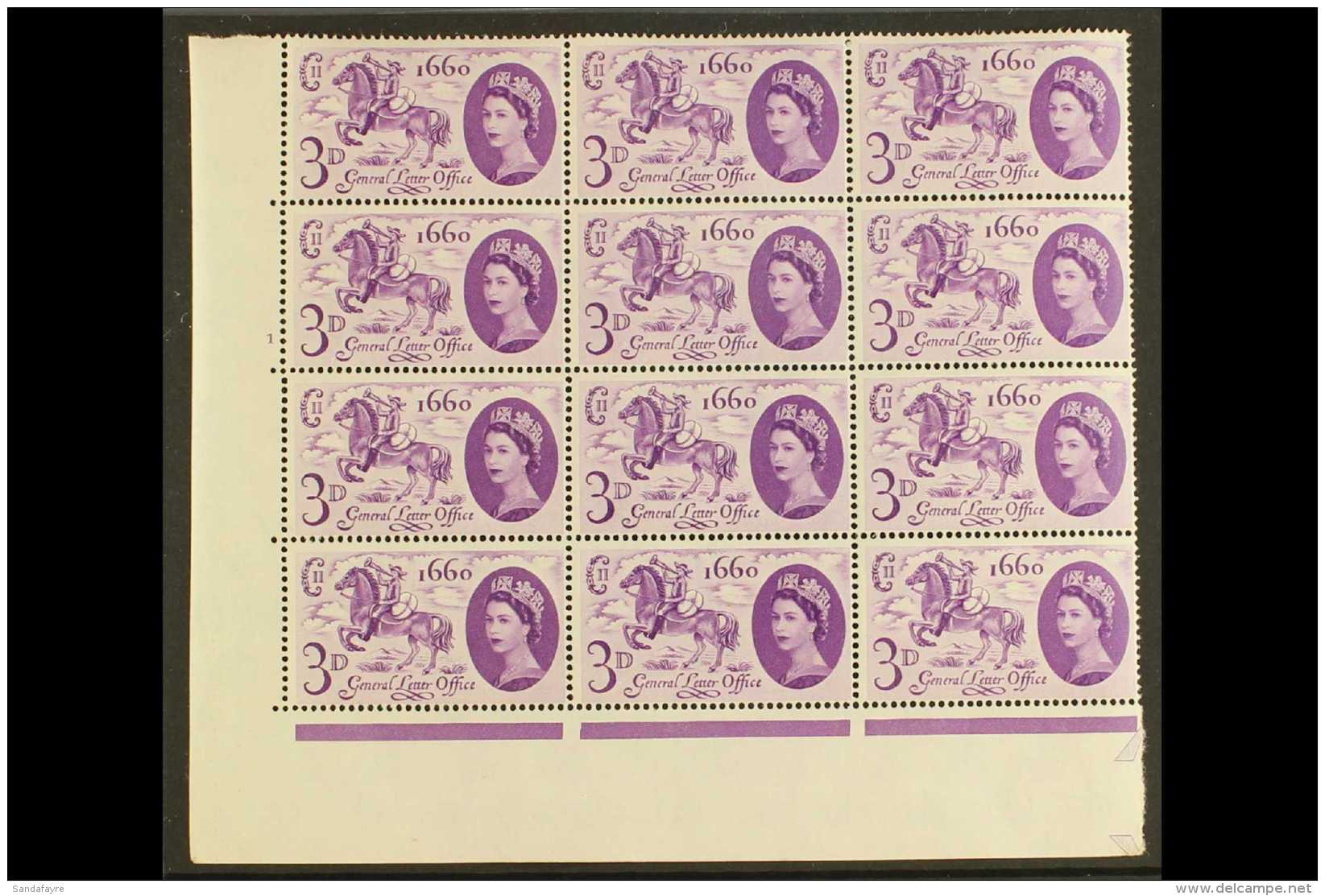 1960 General Letter Office 3d Lilac, SG 619/619a, Cylinder Corner Block Of 12 (No 1, No Dot), One Stamp Bearing... - Autres & Non Classés