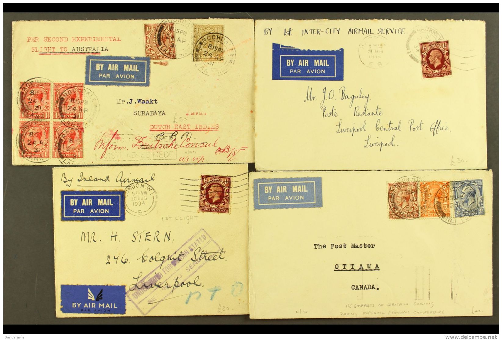 1931-1934 FIRST FLIGHT COVERS. A Group Of Airmail Covers, Comprising 1931 (24 Apr) Cover To Java By The Second... - Andere & Zonder Classificatie