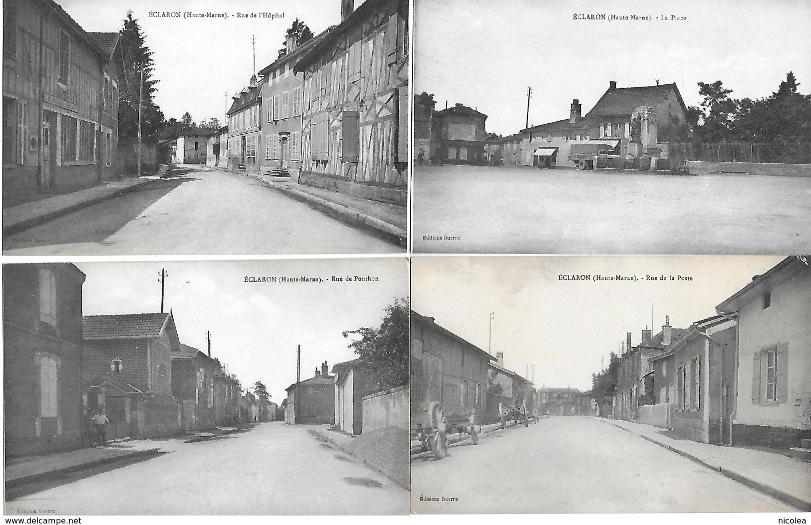 ECLARON RUES DE PONTHON ,DE LA POSTE ,DE L'HOPITAL, ET LA PLACE EDIT. GUERRE DOS VERT - Eclaron Braucourt Sainte Liviere