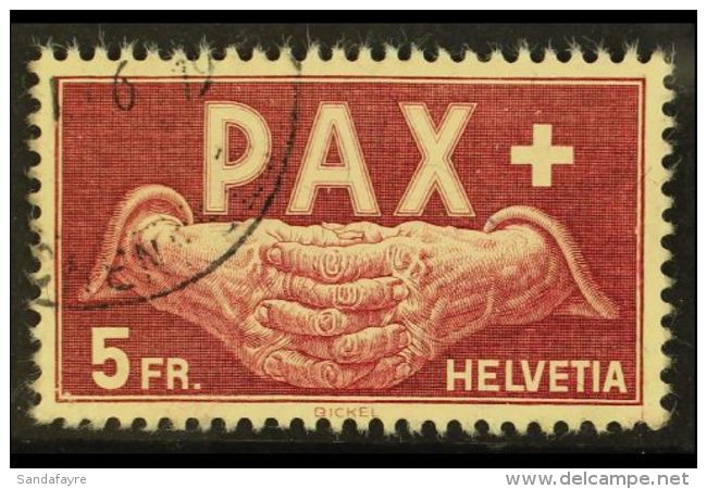 1945 5fr Red-brown On Buff Peace "Clasped Hands", Michel 458, Very Fine Used. For More Images, Please Visit... - Andere & Zonder Classificatie