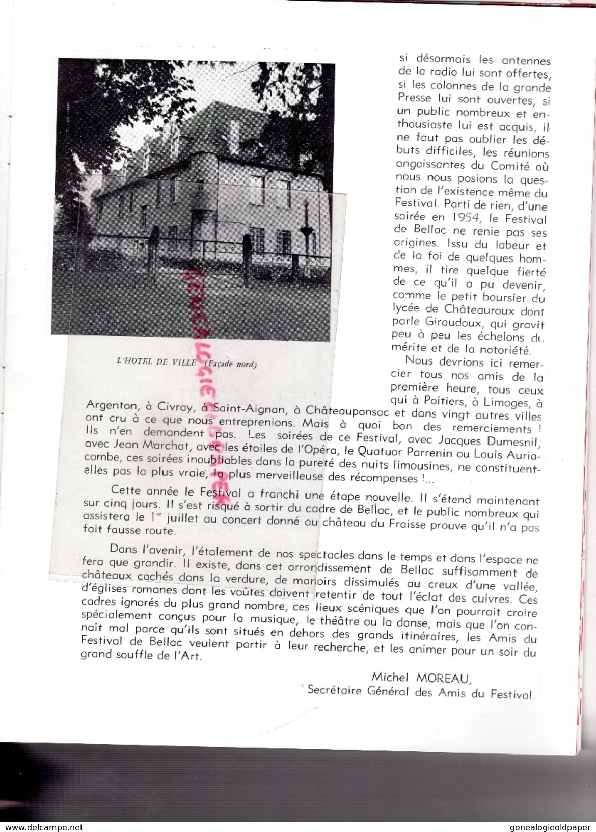 87 - BELLAC - PROGRAMME 6E FESTIVAL 1950- ANDRE CLUZEAU-HAVILAND-TOULOUSE-CYRANO BERGERAC-GUERRE TROIE-TALLCHIEF-SKIBINE