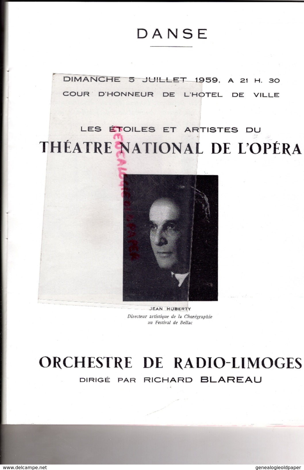 87 - BELLAC - PROGRAMME 6E FESTIVAL 1950- ANDRE CLUZEAU-HAVILAND-TOULOUSE-CYRANO BERGERAC-GUERRE TROIE-TALLCHIEF-SKIBINE