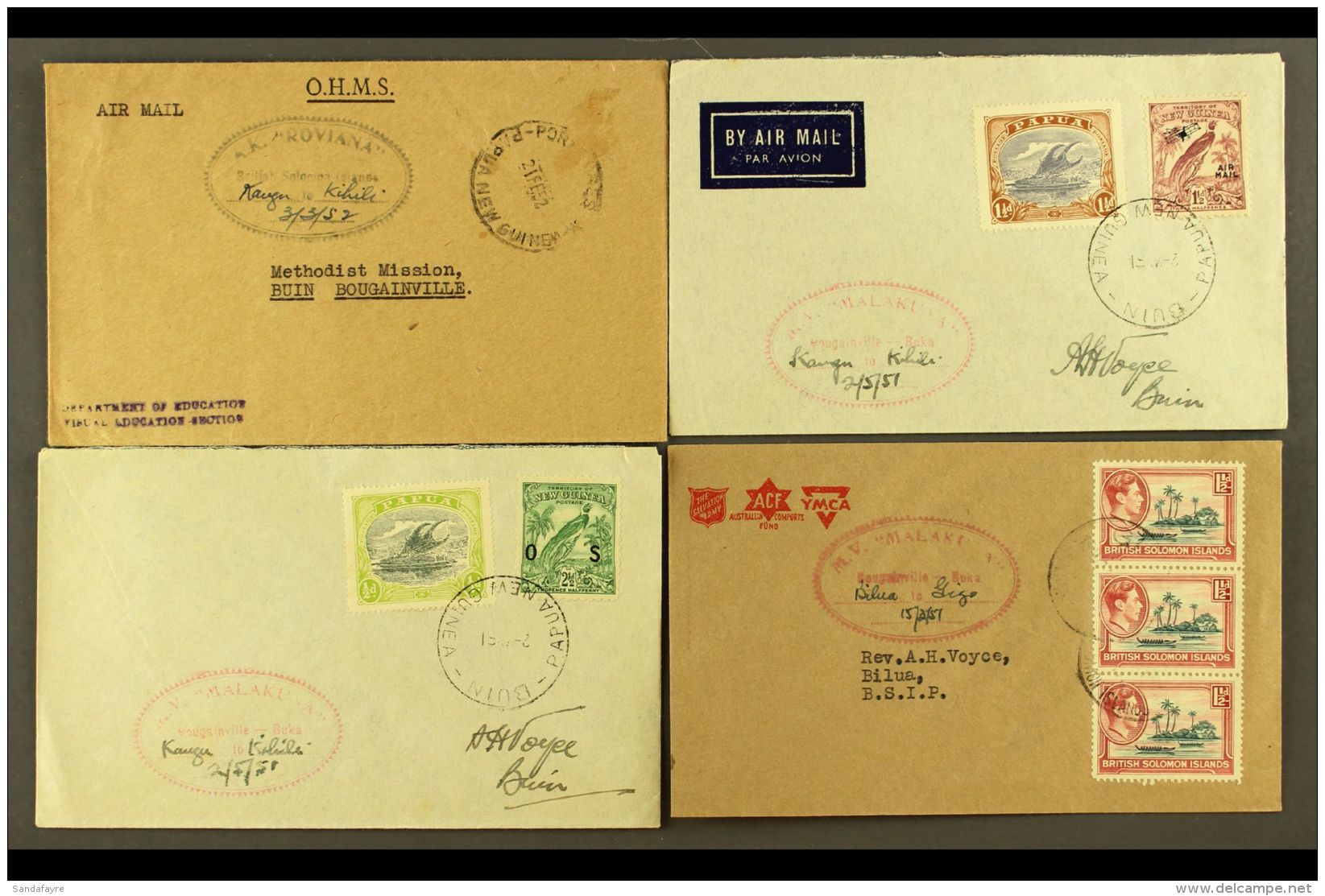 1951-1952 MARITIME COVERS. Four Covers Bearing New Guinea, Papua Or Br Solomon Is Stamps (plus One Stampless... - Papua New Guinea