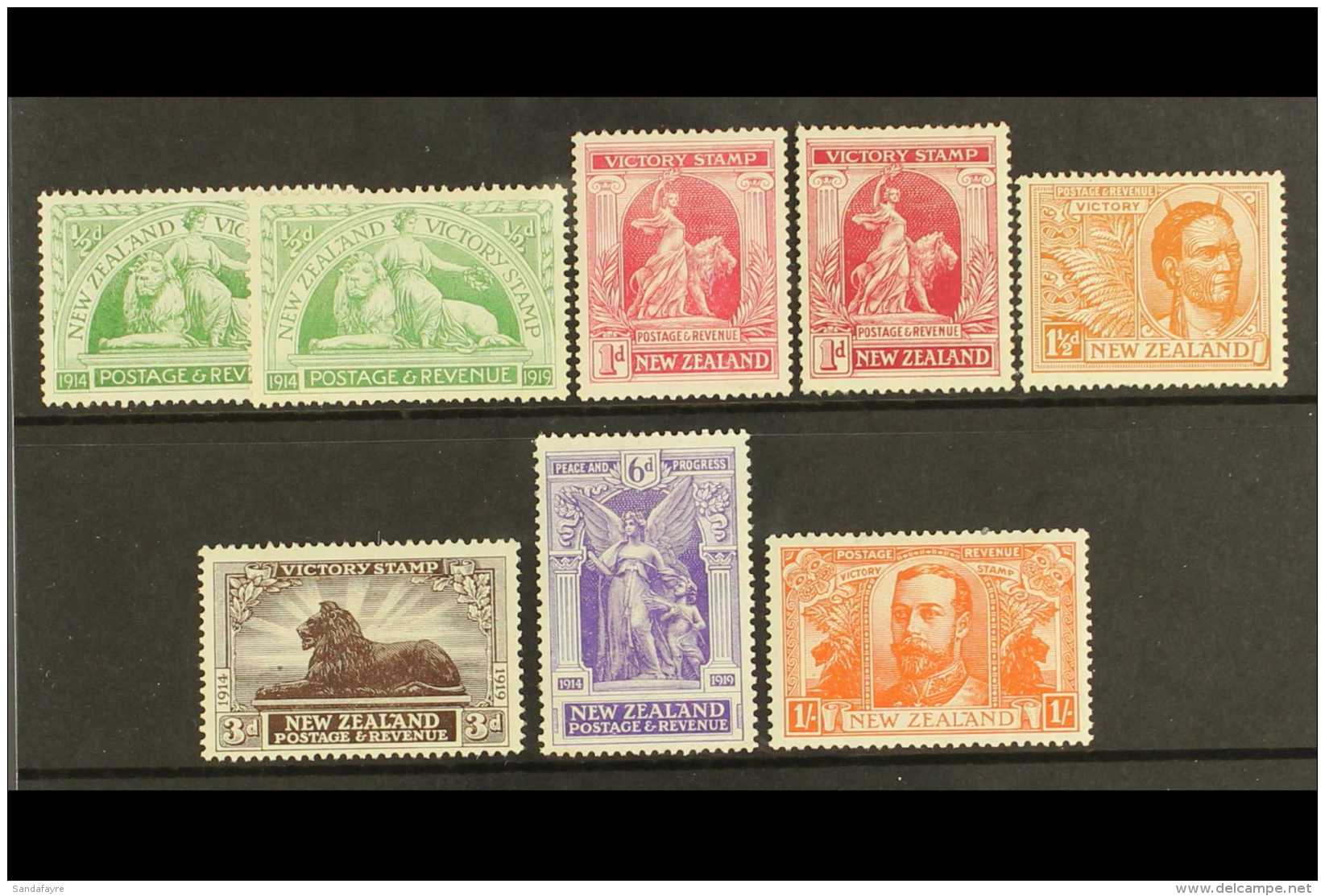1920 Victory Set SG 453/458, Plus &frac12;d Yellow Green And 1d Bright Carmine Shades, Fine Mint. (8 Stamps) For... - Autres & Non Classés