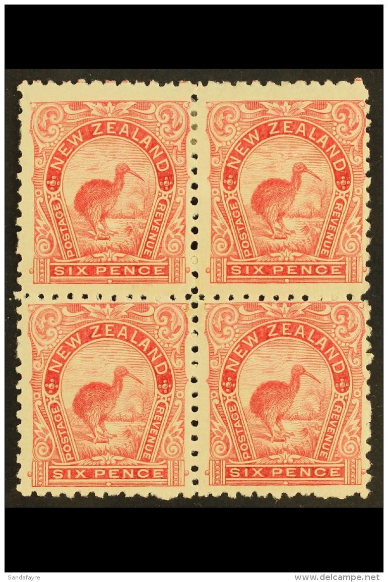 1899-1903 6d Pale Rose Kiwi, SG 265, Mint BLOCK OF FOUR, Gum Disturbed On Right Vertical Pair, The Lower Left... - Andere & Zonder Classificatie