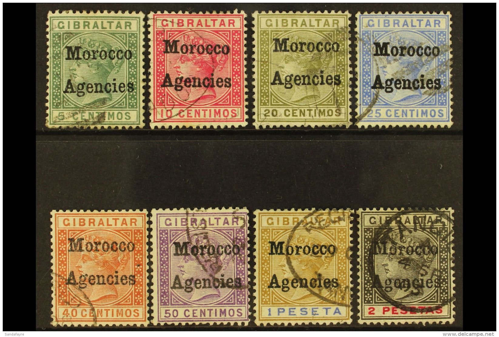 1898-1900 Overprints On Gibraltar Complete Basic Set, SG 1/8, Fine Used. (8 Stamps) For More Images, Please Visit... - Andere & Zonder Classificatie