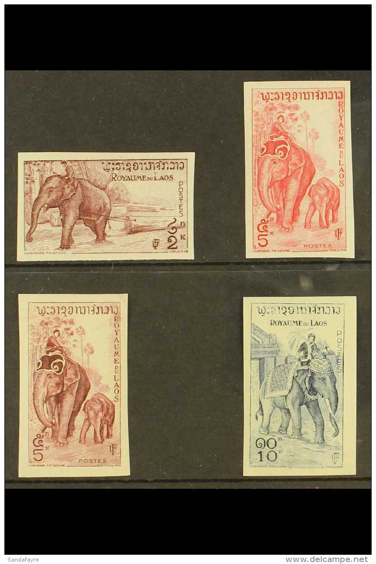 IMPERF COLOUR TRIALS 1958. Laotian Elephant Issue 2k, 5k (x2 Different) &amp; 10k IMPERF Single Colour Trials.... - Laos