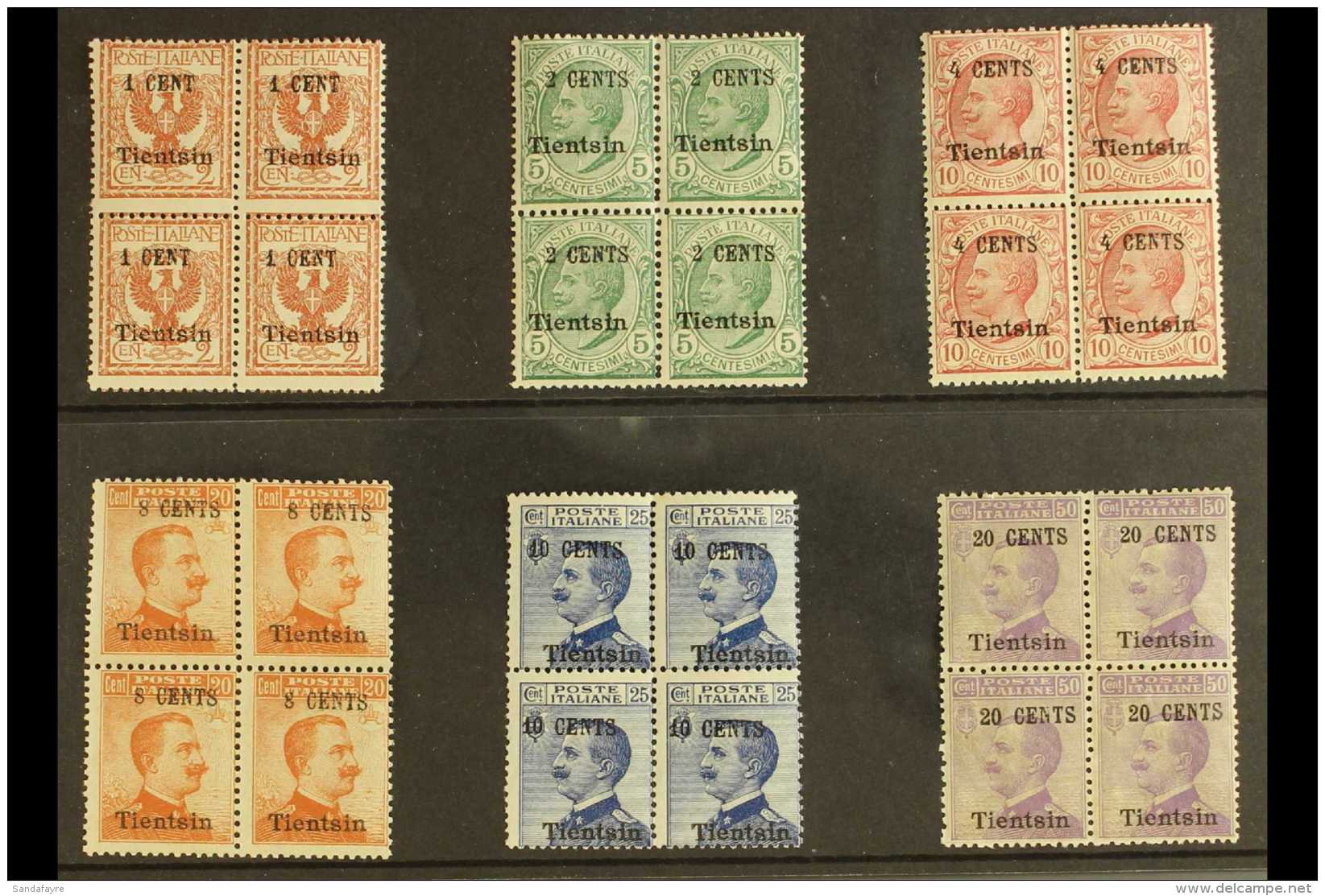 CHINA - OFFICES IN TIENTSIN 1918 -1919 Surcharges 1c To 20c Complete, Sass 16-21, In Superb NHM Blocks Of 4.... - Autres & Non Classés