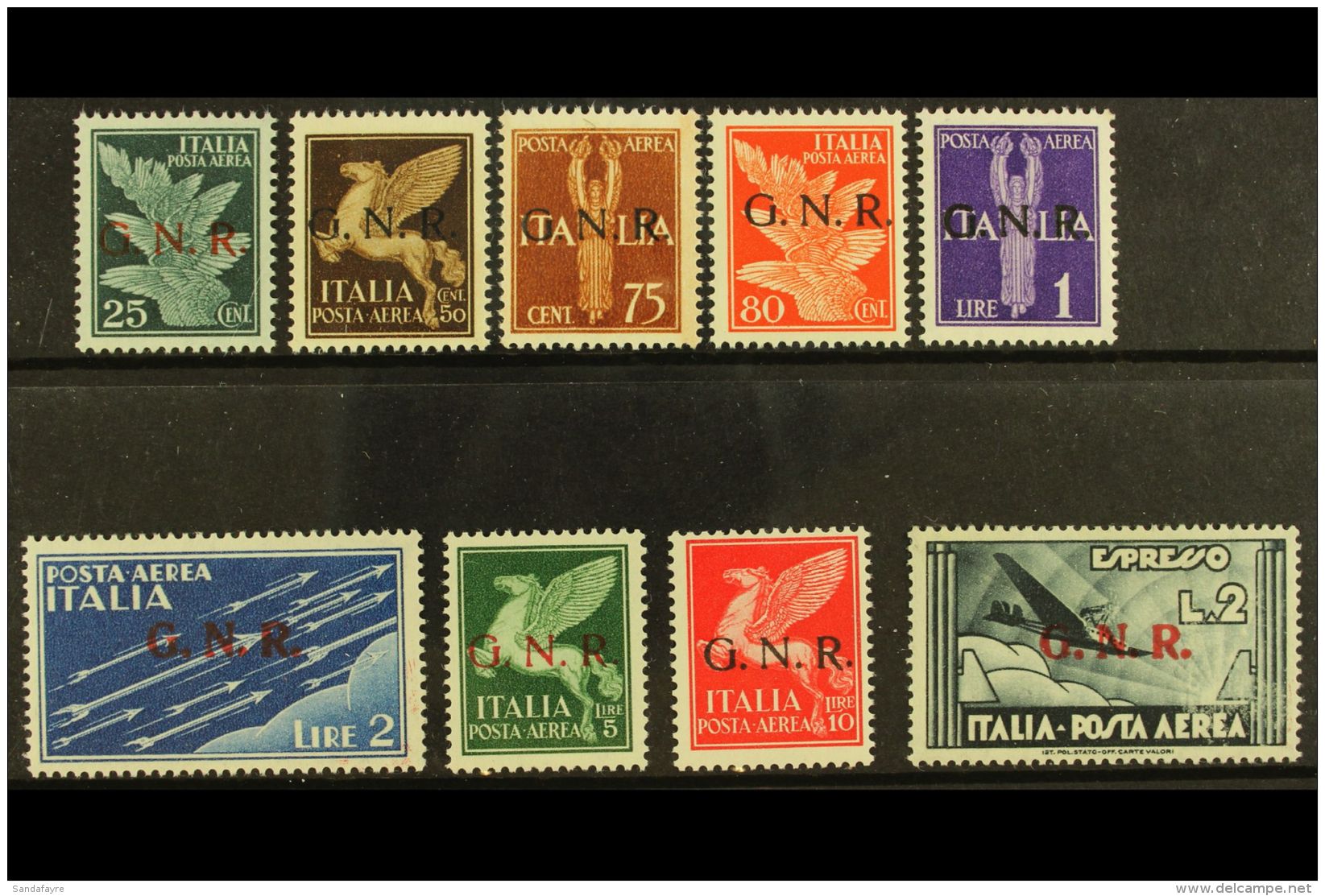 ITALIAN SOCIAL REPUBLIC 1944 Airmail Set Including The Air Express Stamp Overprinted "G.N.R." In Verona,, Sassone... - Sin Clasificación