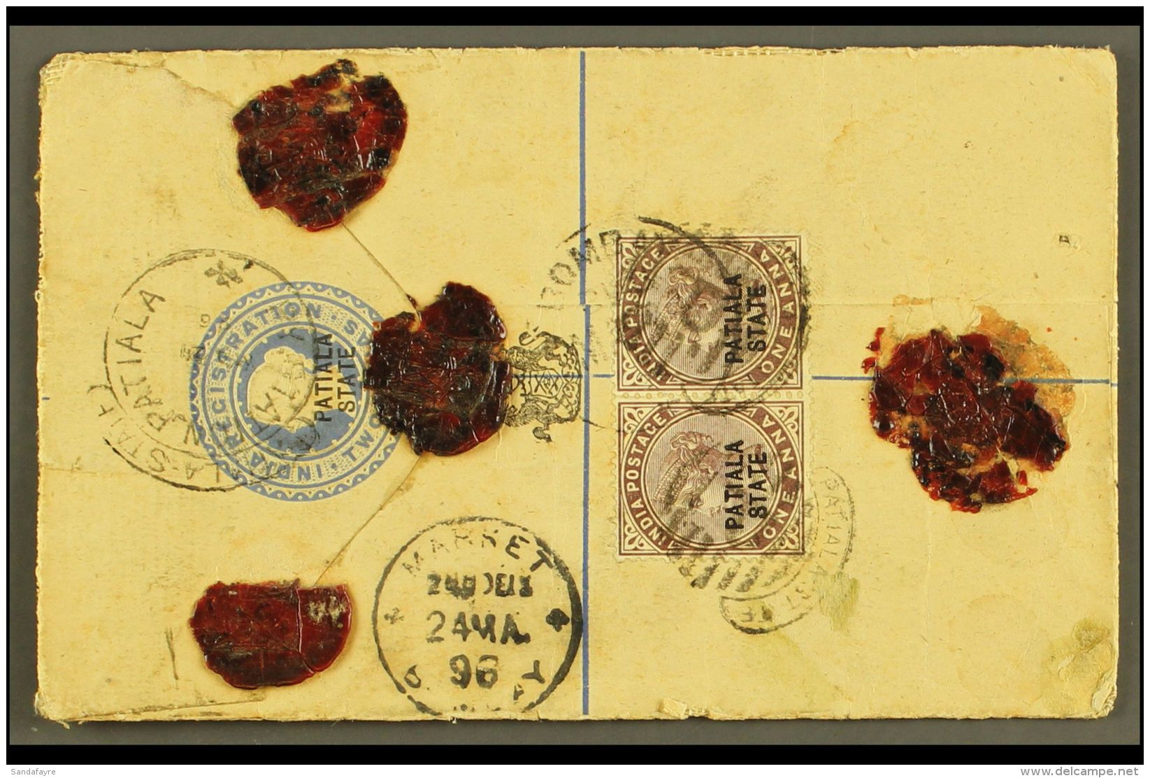 PATIALA 1896 Registered Cover To Bombay With Patiala Railway Station Registration Cachet; On Reverse 2a... - Sonstige & Ohne Zuordnung