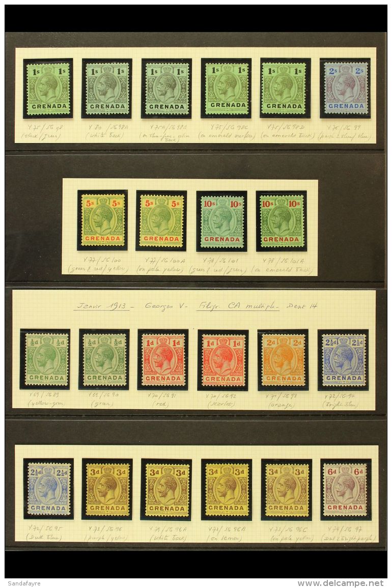 1913-22 Watermark Multi Crown CA Complete Definitive Set, SG 89/101, With All Of The Additional Shades And Backs,... - Grenada (...-1974)