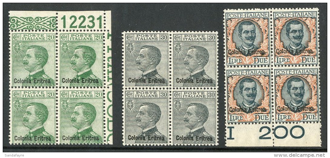 1925 20c To 2L Ovptd "Colonia Eritrea", Sass S20, In Superb NHM Blocks Of 4. (12 Stamps) For More Images, Please... - Eritrea