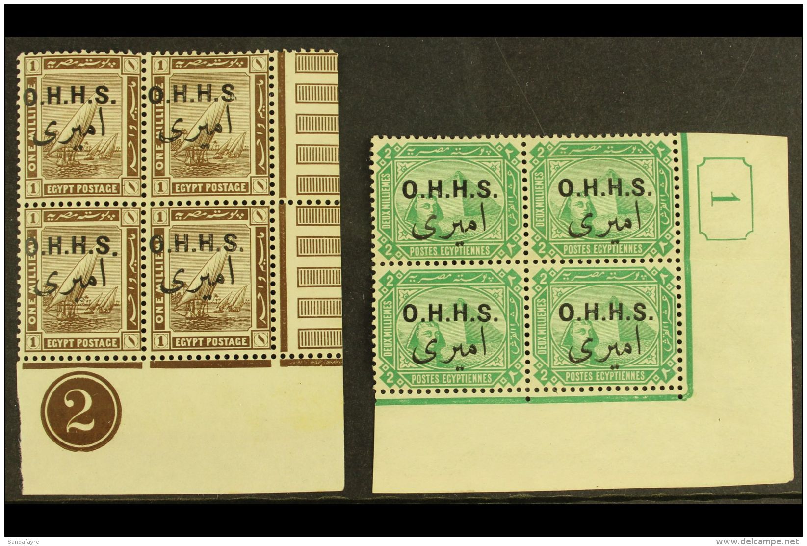 OFFICIALS 1914-14 1m Sepia &amp; 2m Control Blocks Of 4, SG O83/4, Very Fine Mint, Both Hinged On One Stamp In The... - Andere & Zonder Classificatie