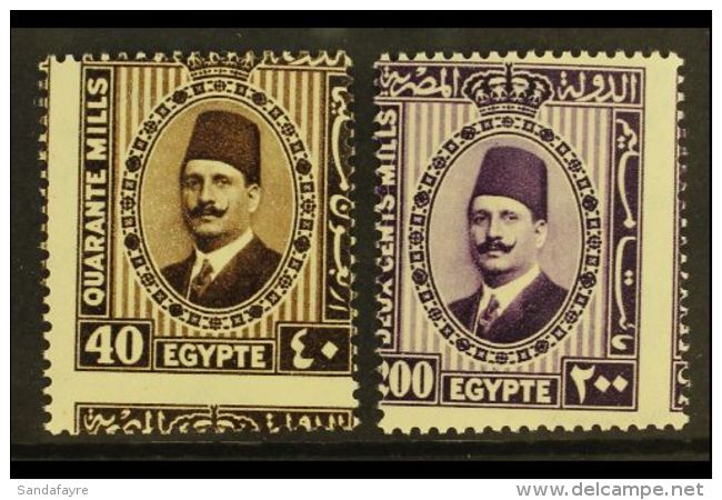 1927-37 OBLIQUE PERFORATIONS King Fouad Large Format 40m And 200m, Mint Never Hinged. (2) For More Images, Please... - Other & Unclassified