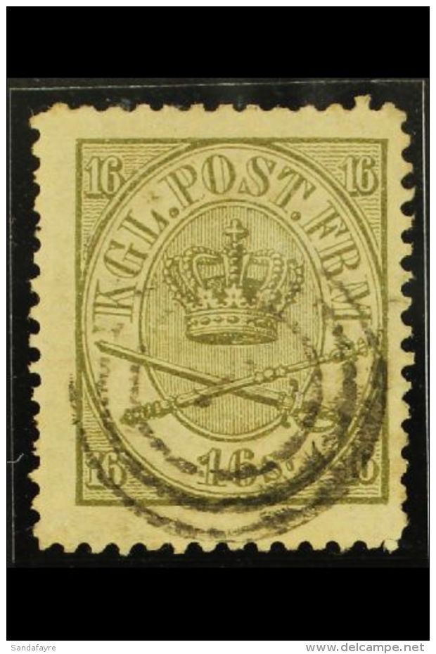 1864-70 16sk Olive-green, Perf.12&frac12;, Facit 19, SG 34, Mi 15B, Good Used, Two Shortish Perfs, Lasse Nielsen... - Andere & Zonder Classificatie