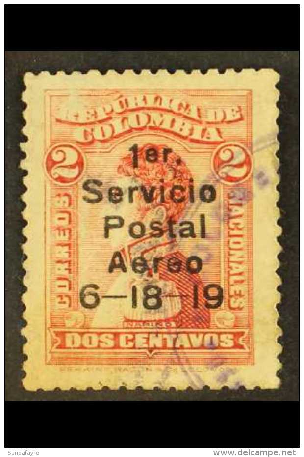 1919 BARRANQUILLA AIR POST STAMP 1919 2c Carmine-rose Narino With "1er Servicio Postal Aereo 6-18-19" Overprint... - Colombia