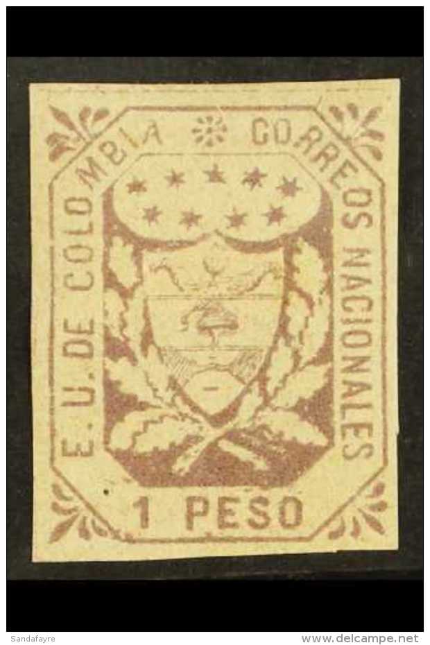 1864 1p Red-violet (Scott 34, SG 30), Fine Mint, Four Good Margins, Fresh &amp; Attractive. For More Images,... - Colombia