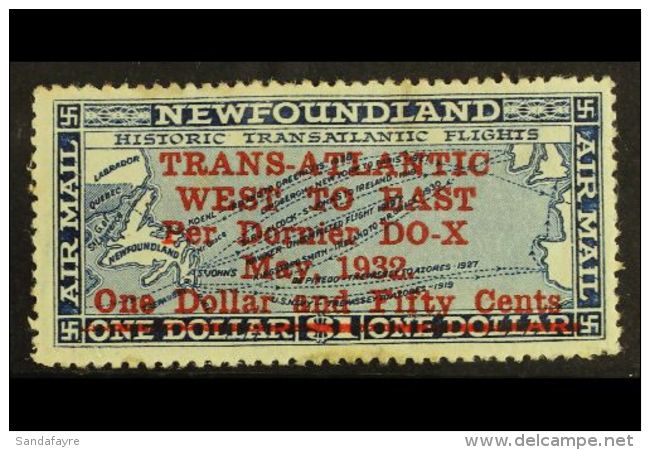 1932 $1.50 On $1 Deep Blue "Transatlantic Per Dornier DO-X" Overprint, SG 221, Mint, Few Toned Perfs At Top And At... - Andere & Zonder Classificatie