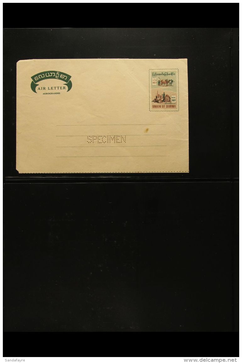 1974 50p Green And Brown (Cattle And Tractor) Aerogramme TRIAL PRINTINGS - One Example With Cream Front Panel (no... - Burma (...-1947)