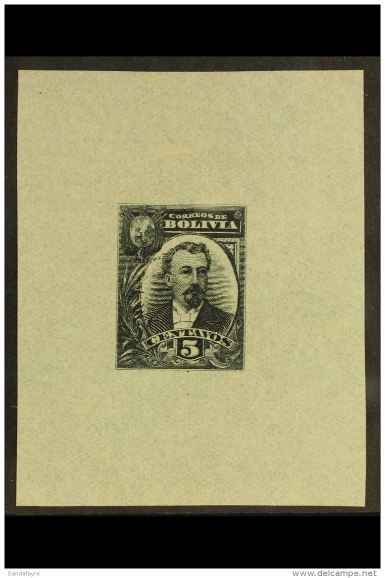 1910 (CIRCA) IMPERF DIE PROOF FOR UNADOPTED DESIGN. Die Proof For 5c Value Showing A Portrait Printed In Black On... - Bolivië