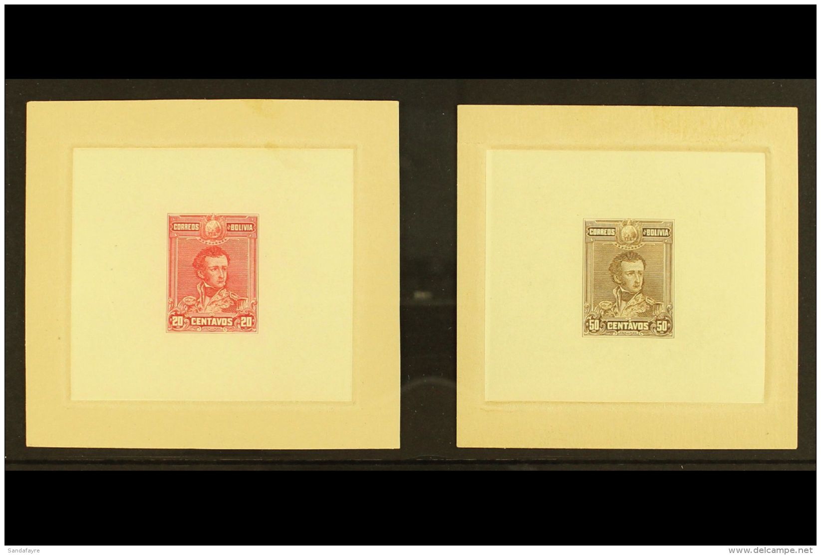 1899 IMPERF DIE PROOFS. 1899 Antonio Jose De Sucre 20c &amp; 50c Issues (Scott 66/67, SG 97/98) On Thin Papers And... - Bolivië