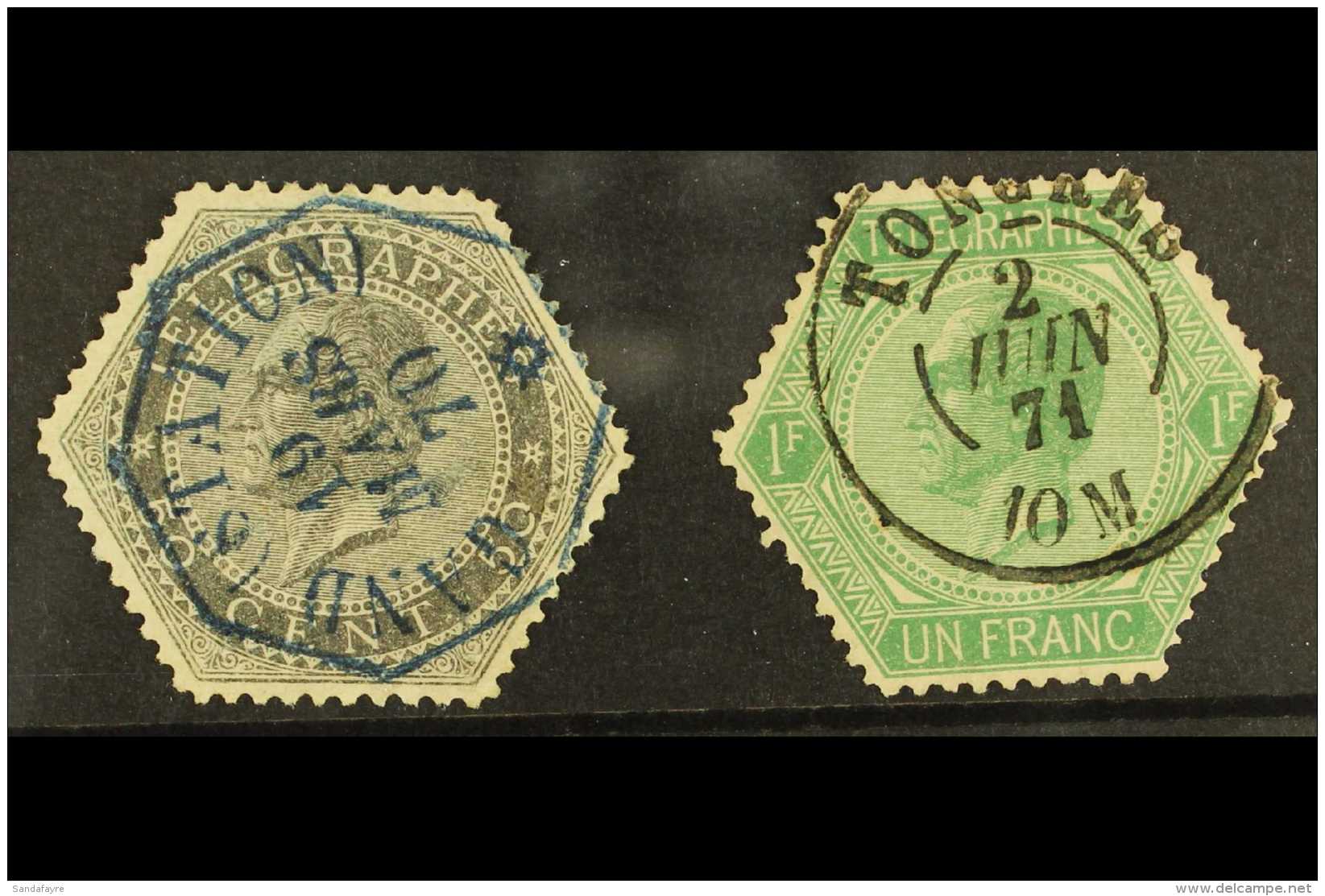 TELEGRAPH STAMPS 1866 50c Grey And 1fr Green, Michel 1/2 (Cob TG1/2), SUPERB USED. Lovely Quality (2 Stamps) For... - Otros & Sin Clasificación
