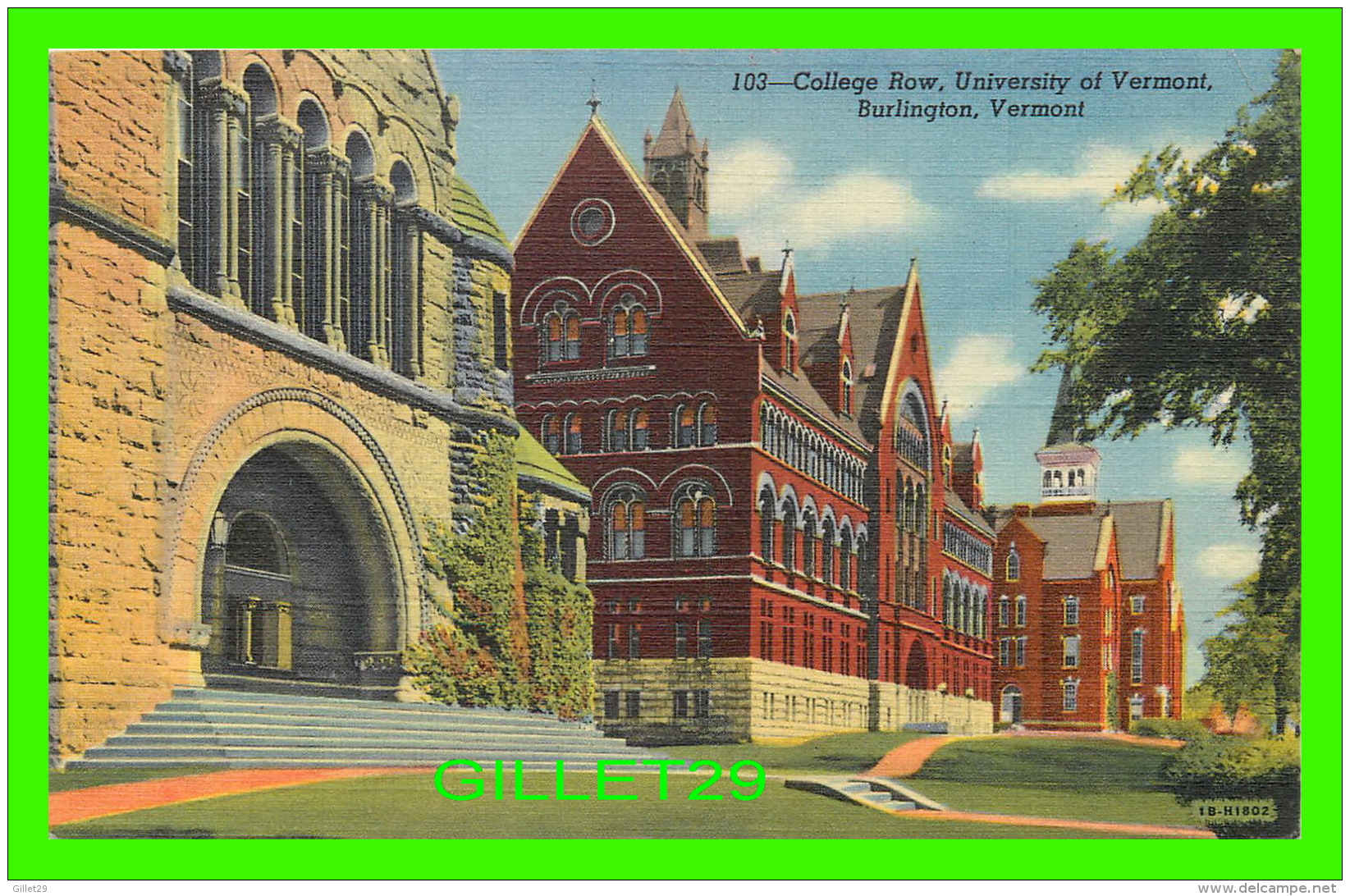 BURLINGTON, VT - COLLEGE ROW, UNIVERSITY OF VERMONT - TRAVEL IN 1949 - - Burlington