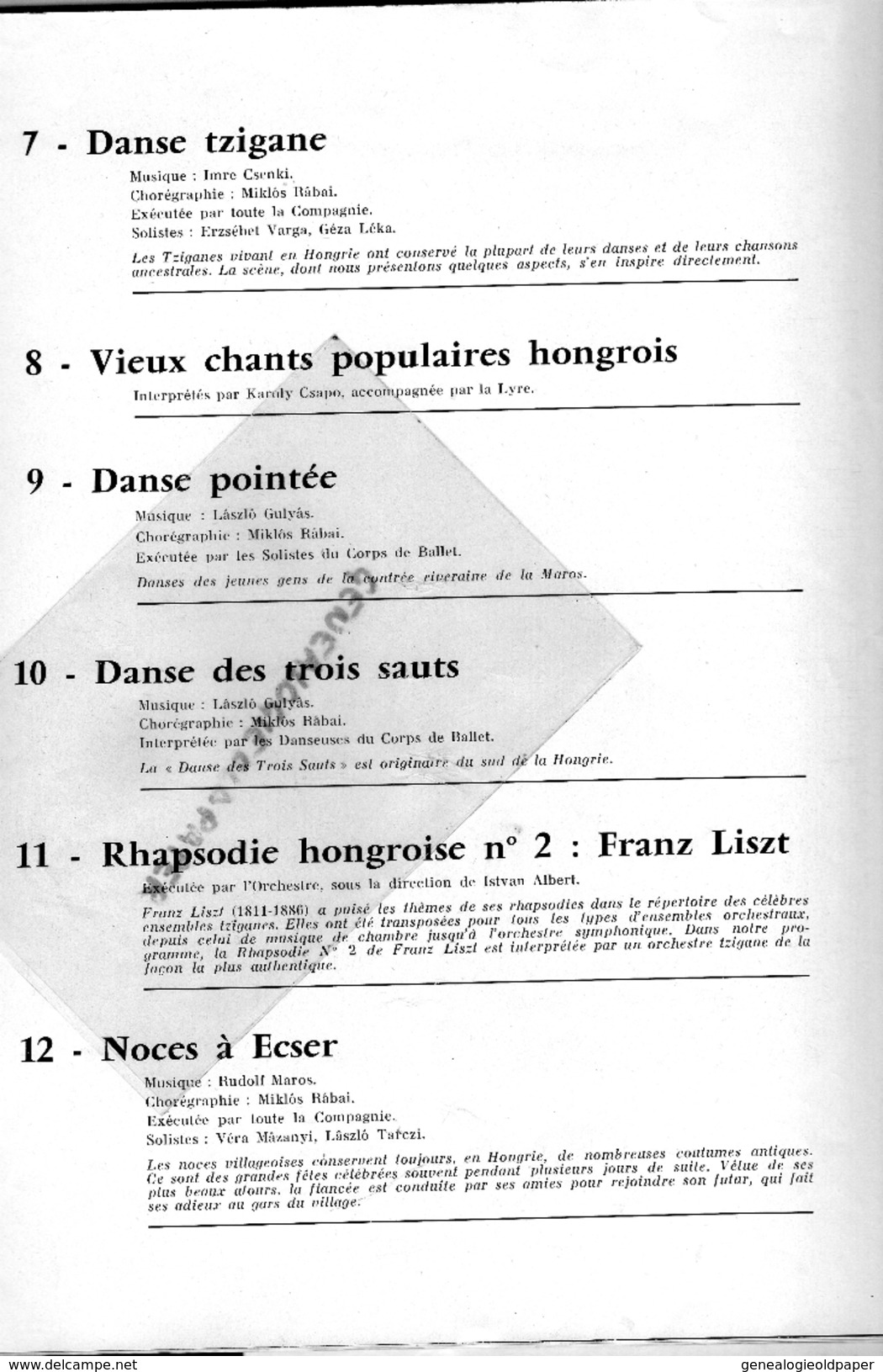 HONGRIE-BALLET HONGROIS-1957-TZIGANE-REZSO VARJASI-MIKLOS RABAI-ISTVAN ALBERT-LASZLO GULYAS-GABOR BAROSS-RICCI RITZ