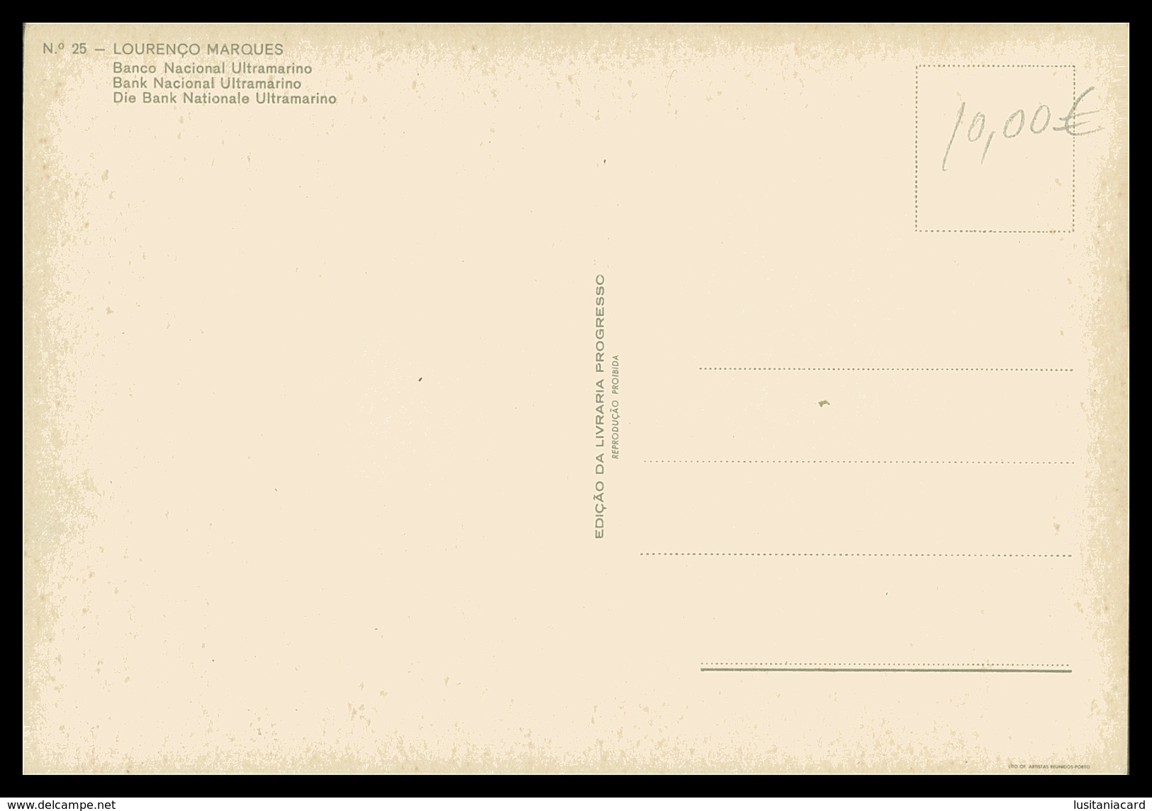 LOURENÇO MARQUES - BANCOS - Banco Nacional Ultramarino  (Ed.Livraria Progresso Nº 25) Carte Postale - Mozambique