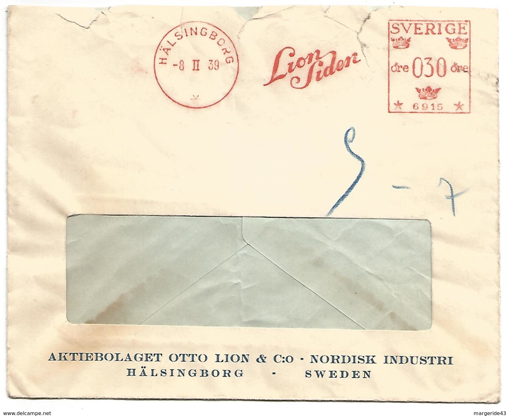 SUEDE EMA SUR LETTRE DE HÄLSINGBORG DU 8/2/1939 - Sonstige & Ohne Zuordnung