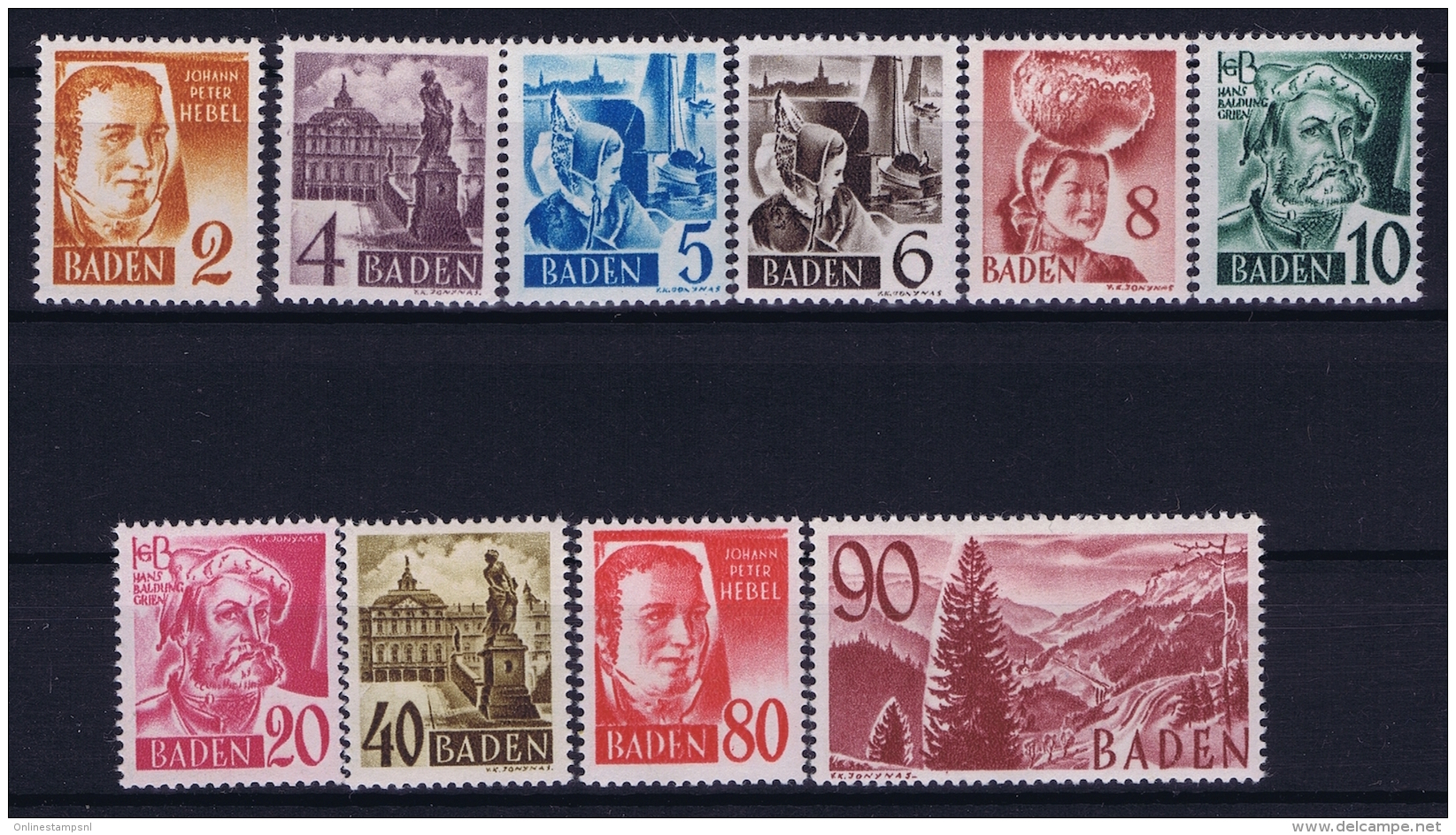 French Occ. Zone Baden Mi 28 - 37  MNH/**/postfrisch/neuf Sans Charniere 40 Pf Nr 35 = MH/* - Altri & Non Classificati