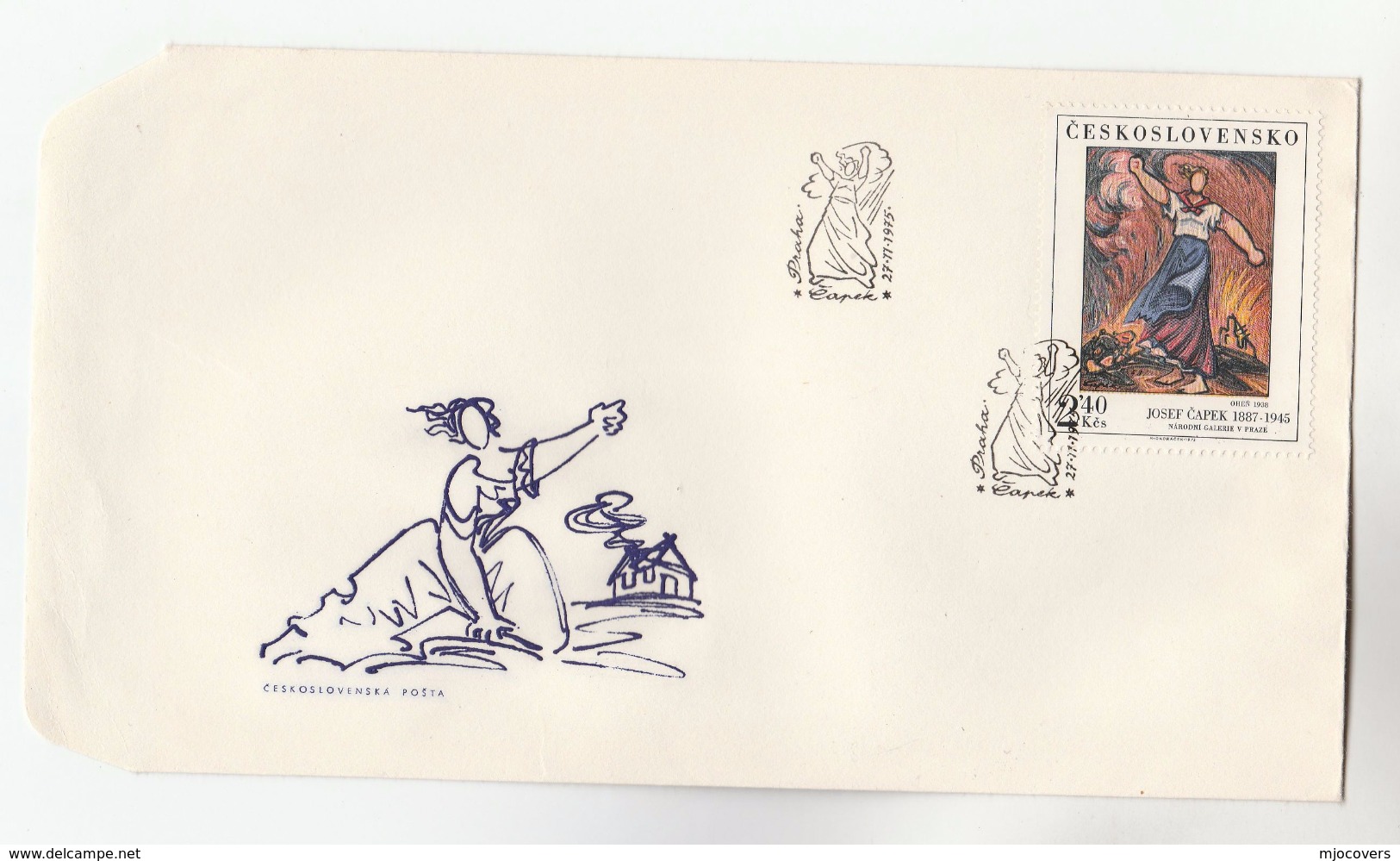 1975 CZECHOSLOVAKIA FDC Art JOSEF CAPEK Stamps Cover - FDC