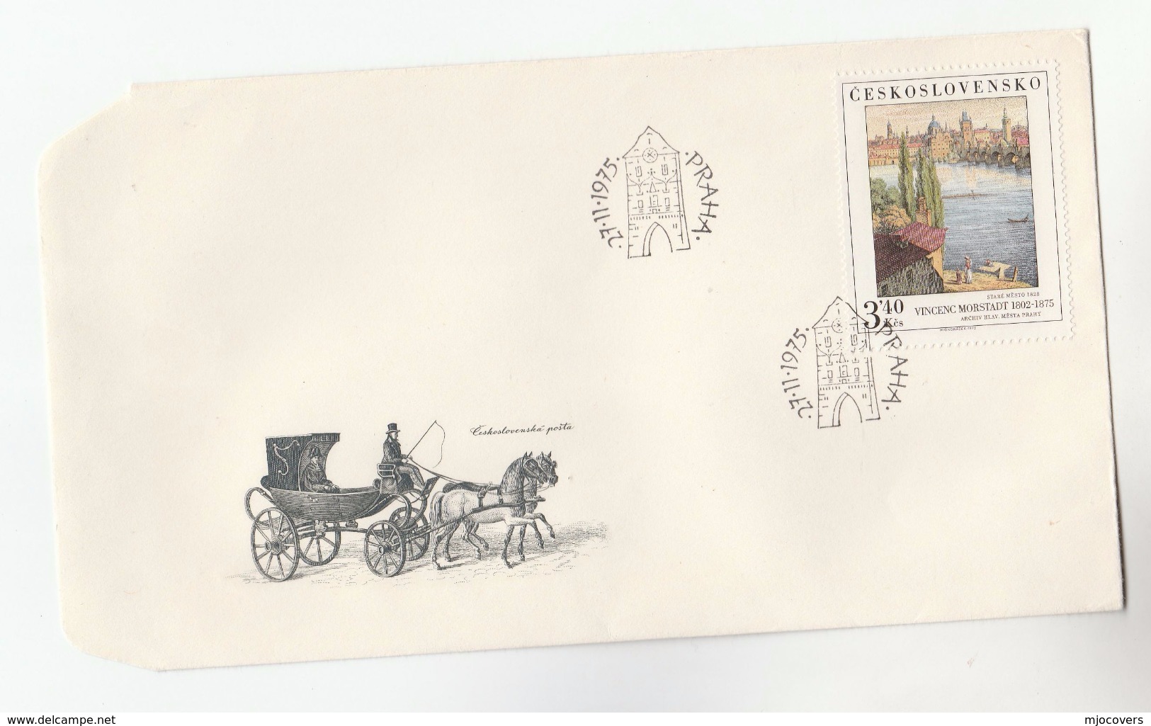 1975 CZECHOSLOVAKIA FDC Art VINCENC MORSTADT Stamps Cover Illus Horse Carriage - FDC