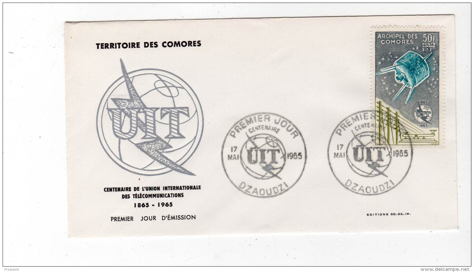 FDC - COMORES - PA N°14  (1965)  U.I.T - Brieven En Documenten