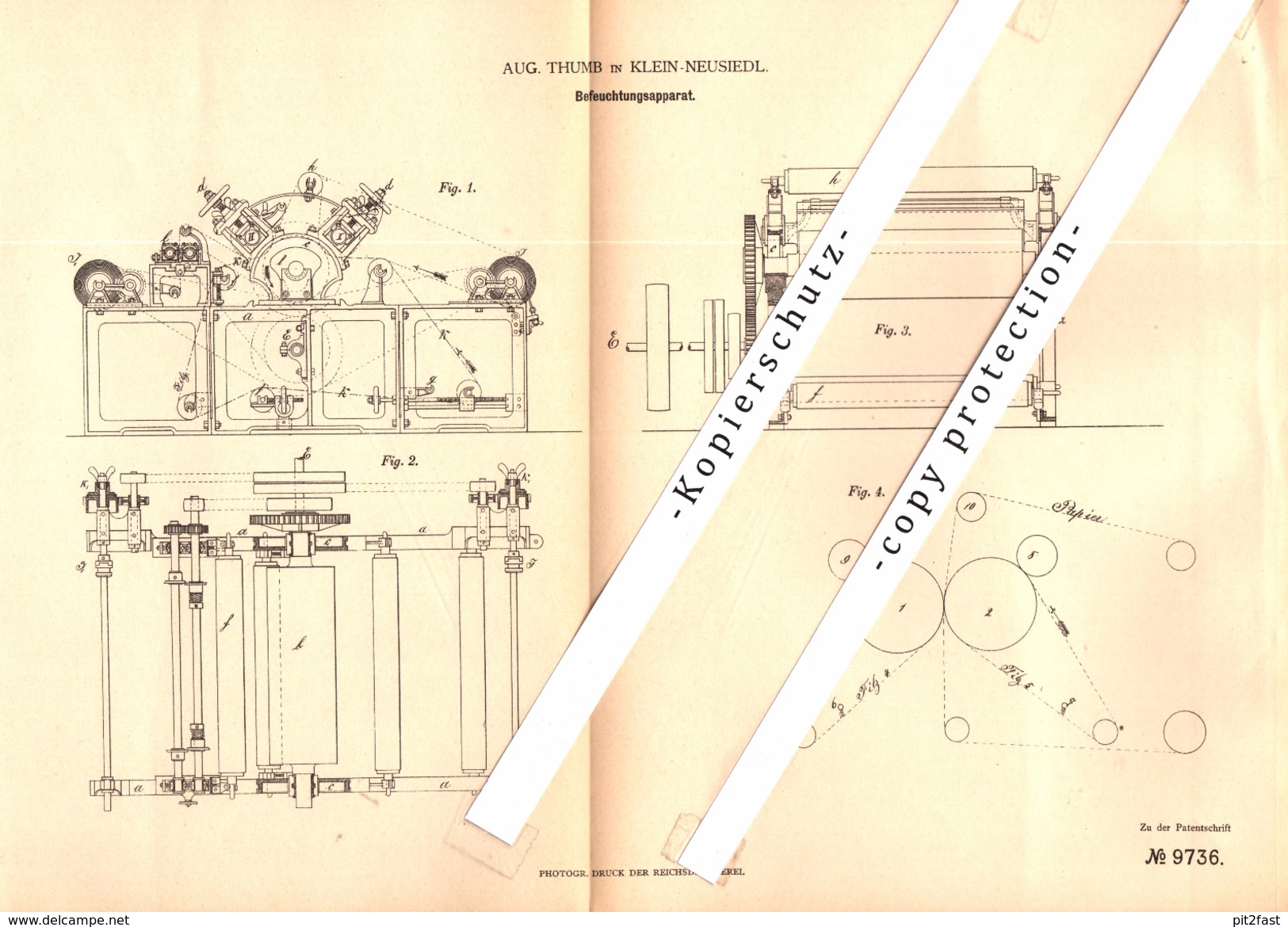 Original Patent - August Thumb In Klein-Neusiedl , 1879 , Befeuchter Für Papierfabrik , Papier , Wien !!! - Fischamend