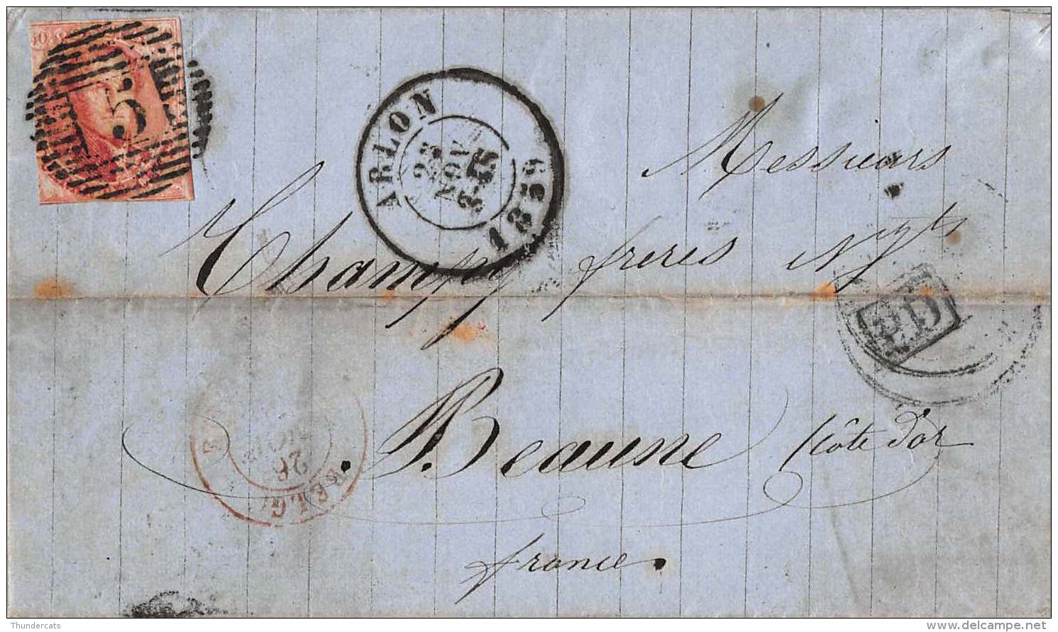 12A OP BRIEF 1859   BEAUNE FRANCE ARLON THIONVILLE PARIS A LYON STRASBOURG - 1858-1862 Médaillons (9/12)