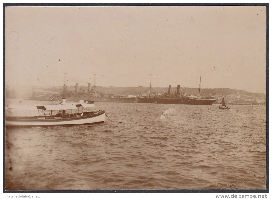 POS-217 CUBA CIRCA 1910 PHOTO HAVANA HARBOR WITH WAR SHIP.BARCOS EN LA BAHIA DE LA HABANA 7,5 X11cm. - Other & Unclassified