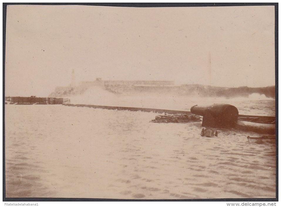 POS-220 CUBA CIRCA 1910 PHOTO HURACAN VISTA DE LAS OLAS EN EL MALECON Y CASTILLO DEL MORRO 7,5 X11cm. - Other & Unclassified