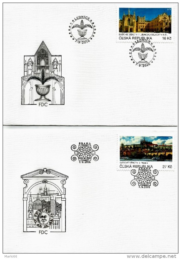 Czech Republic - 2016 - UNESCO World Heritage - Prague Castle And Lednice-Valtice Region - FDC Set - FDC